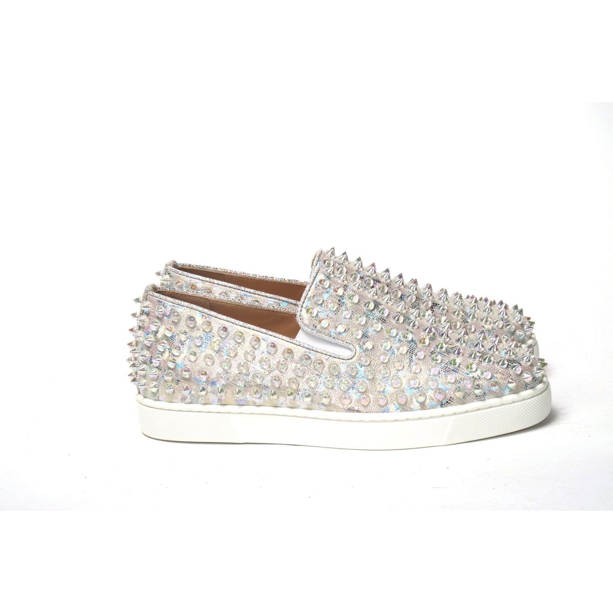 Christian Louboutin White Ab/Clear Ab Roller Boat Woman Flat Sneakers