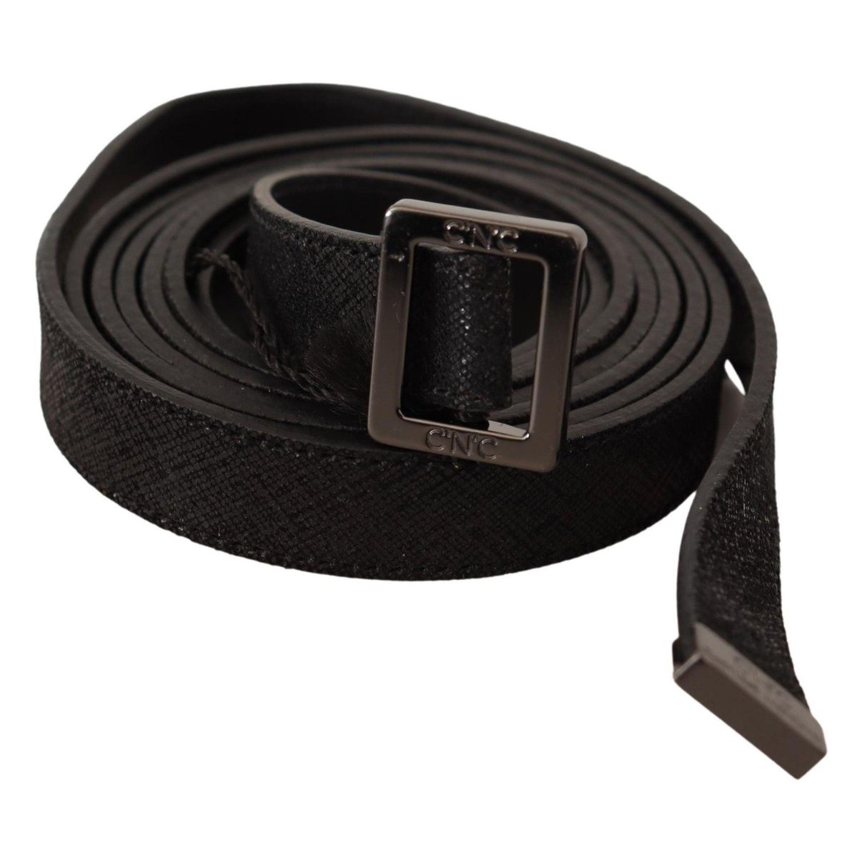 Costume National Chic Black Leather Fashion Belt with Metal Buckle