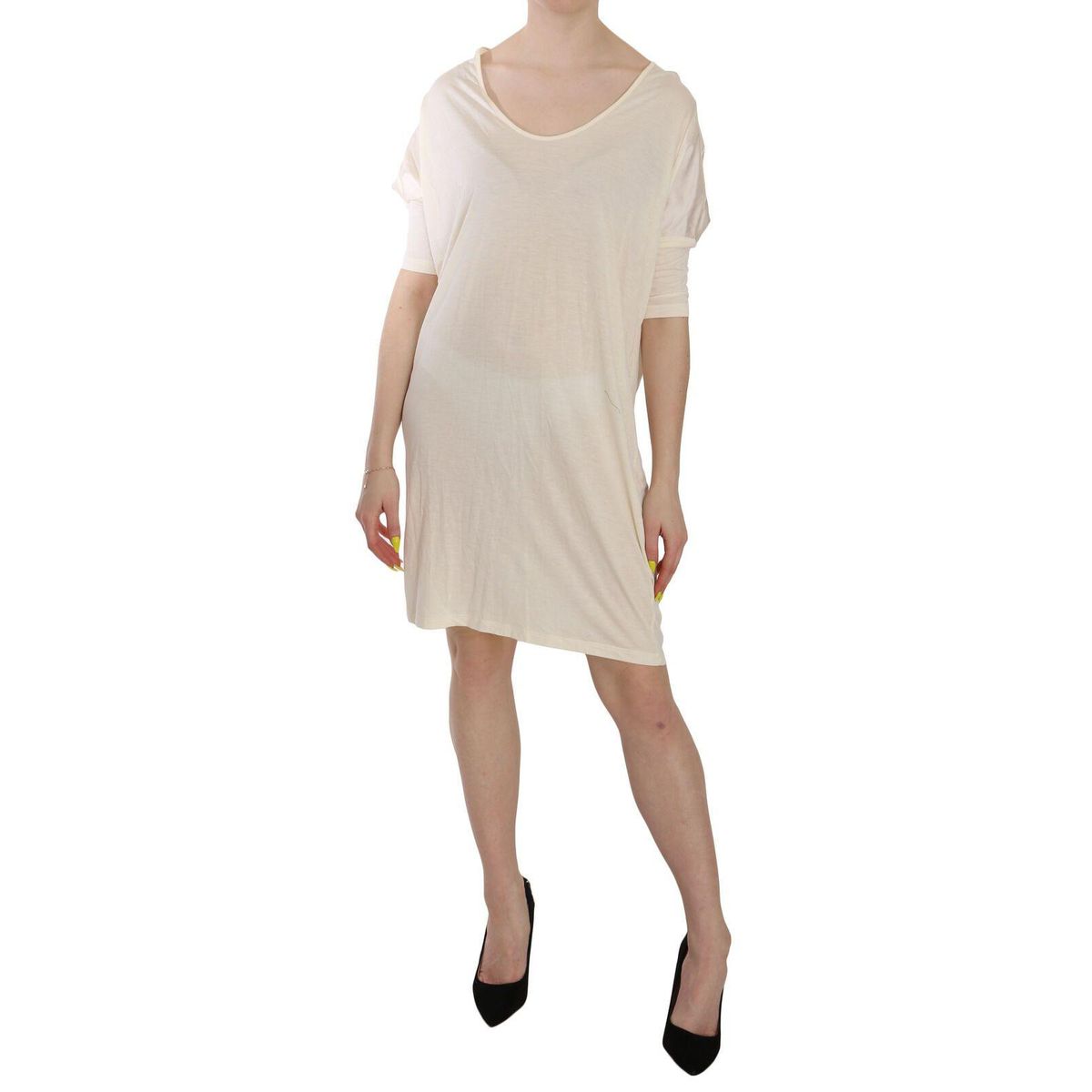 Costume National Chic Cream A-Line Elbow Sleeve Dress