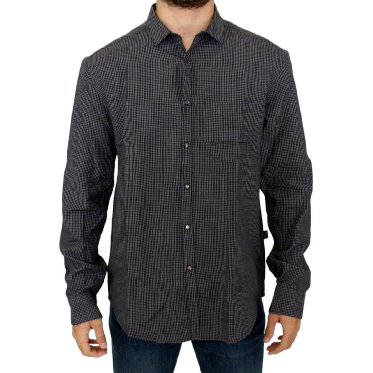 Costume National Chic Gray Checked Casual Linen Blend Shirt