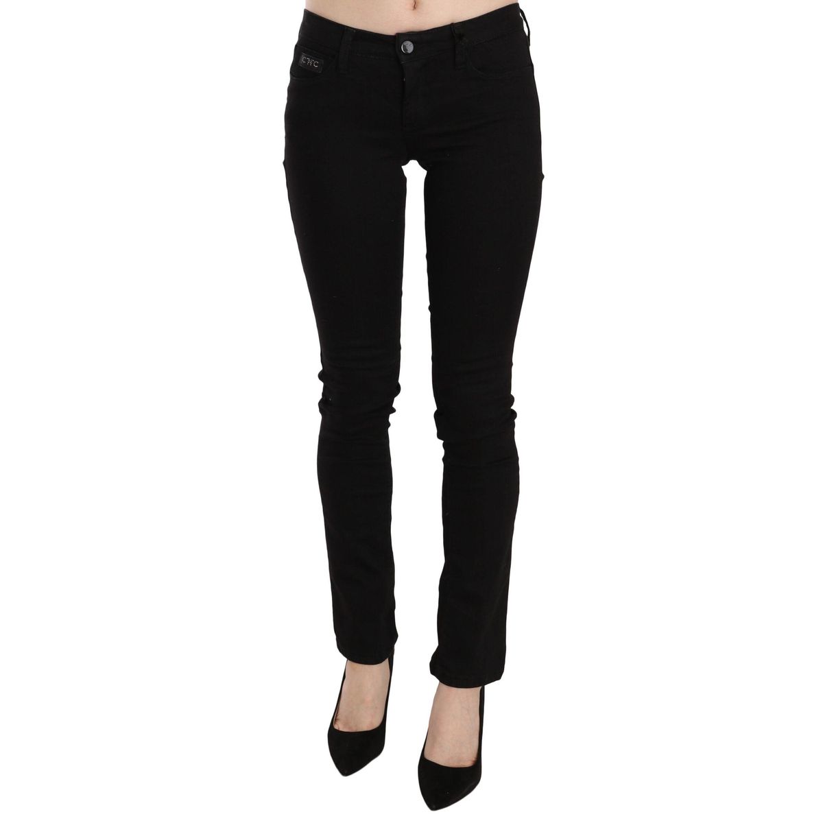 Costume National Elegant Black Mid Waist Slim Fit Jeans