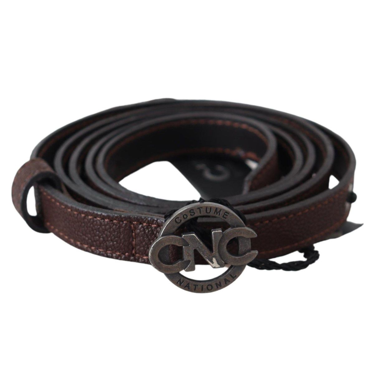 Costume National Elegant Brown Leather Belt with Rustic Hardware