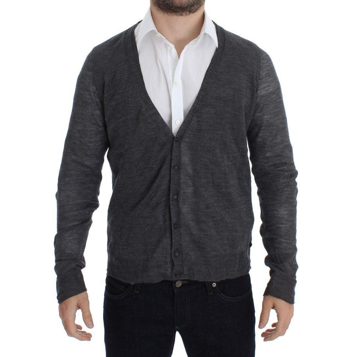 Costume National Elegant Gray Wool Blend Cardigan Sweater