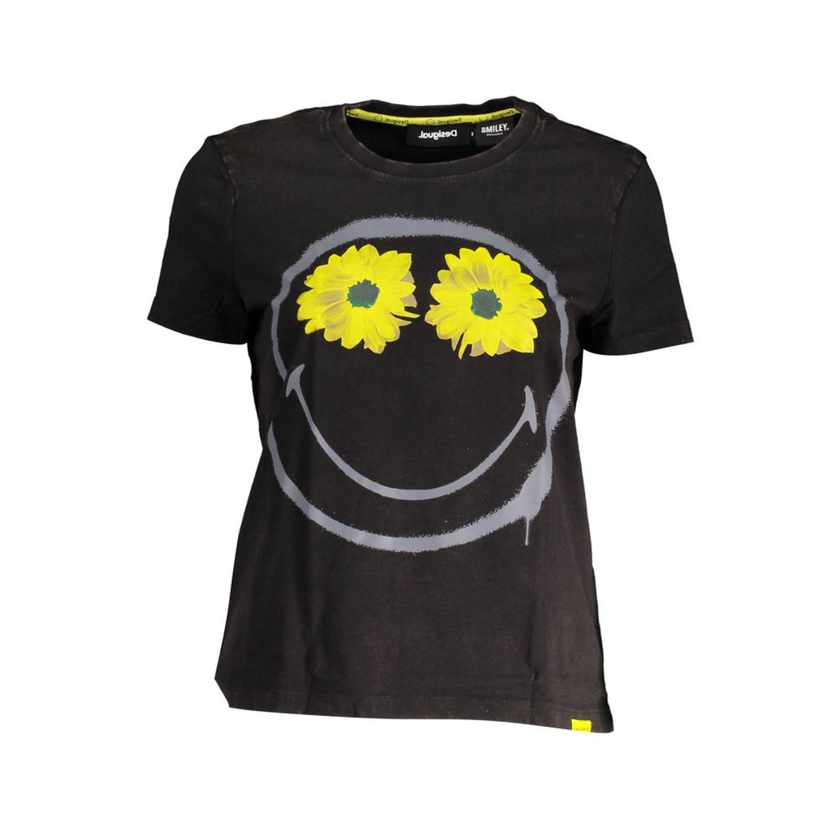 Desigual Chic Black Printed Cotton Tee with Logo