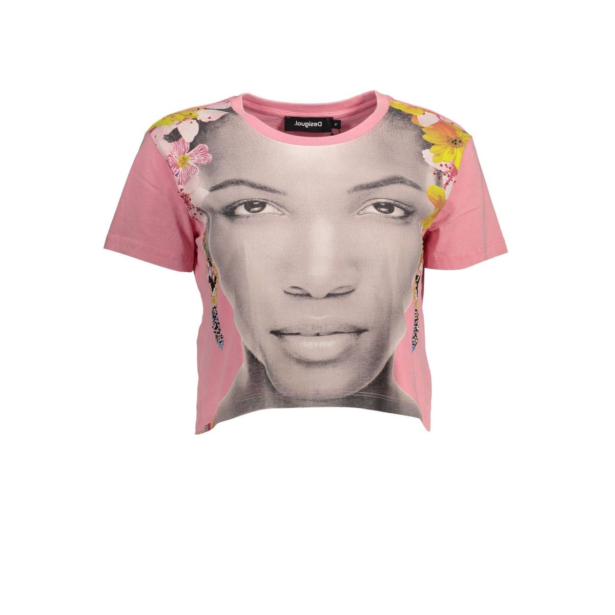 Desigual Chic Pink Embellished Cotton Tee