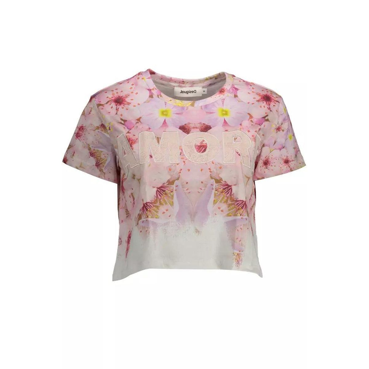 Desigual Chic Pink Embroidered Cotton Tee