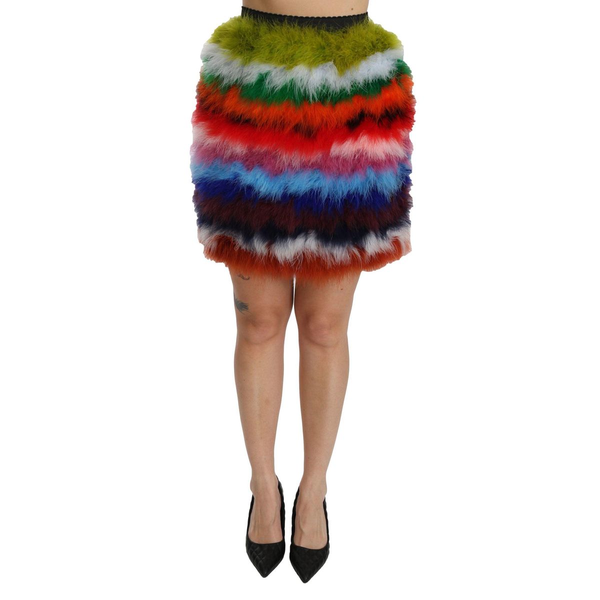 Dolce & Gabbana Chic Feather Embellished High Waist Skirt