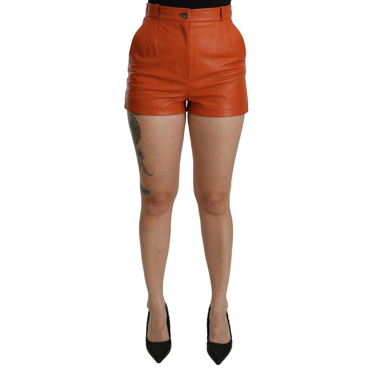 Dolce & Gabbana Chic Orange Leather High Waist Hot Pants