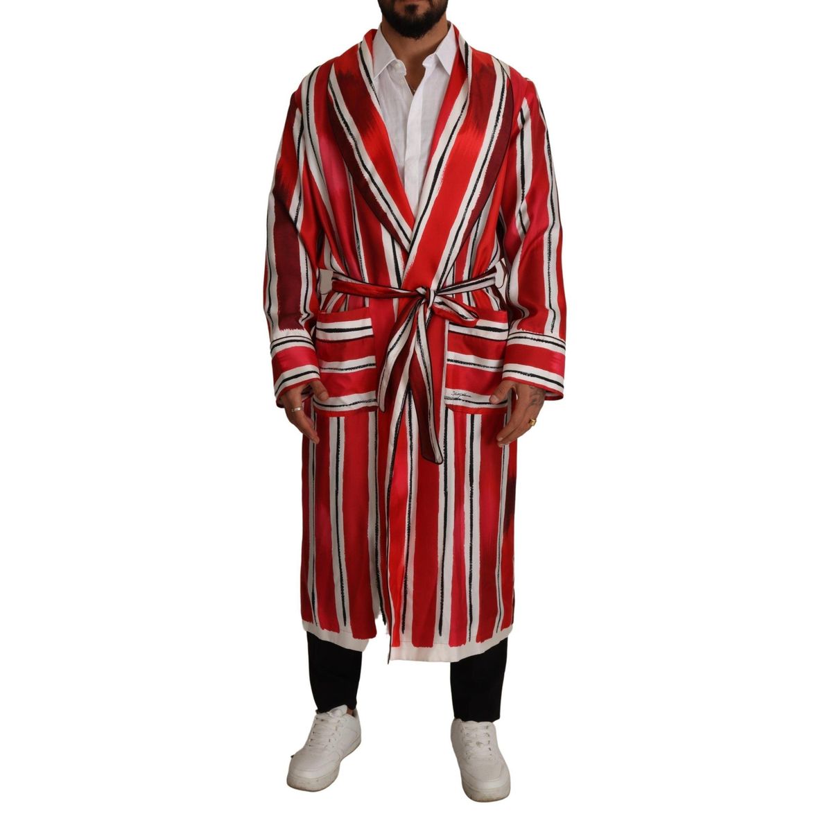 Dolce & Gabbana Chic Striped Silk Sleepwear Robe