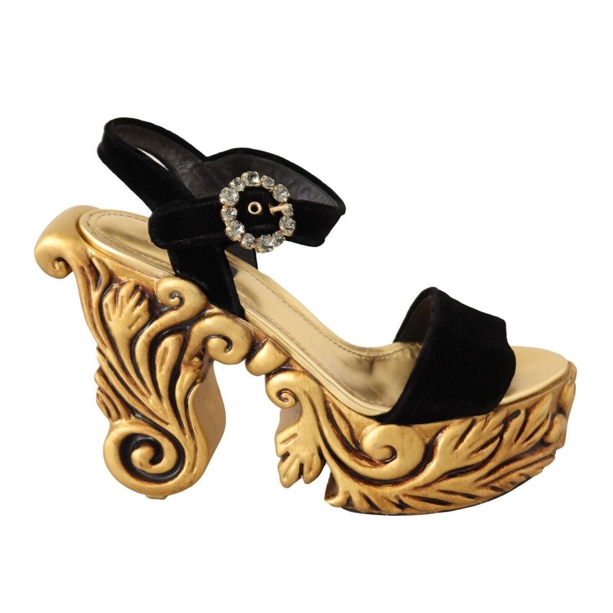 Dolce & Gabbana Baroque Velvet Heels in Black and Gold