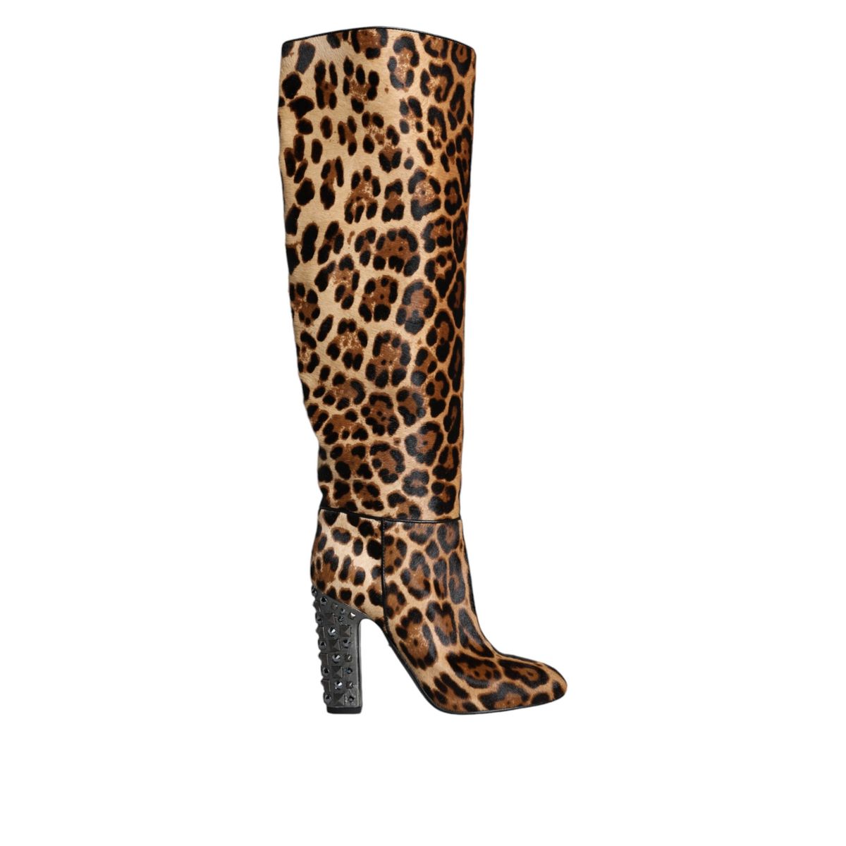 Dolce & Gabbana Beige Black Leopard Knee High Boots Shoes