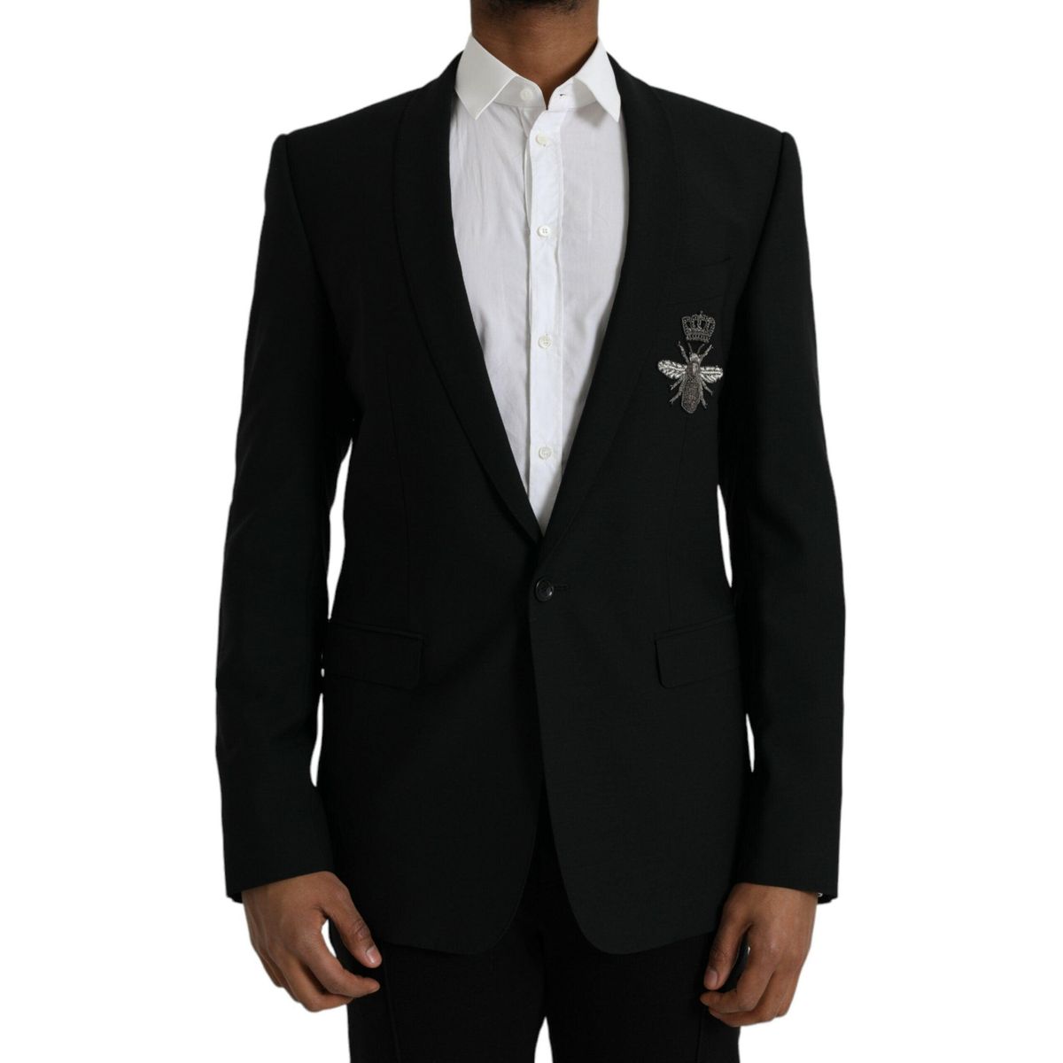 Dolce & Gabbana Black Crown Bee MARTINI Single Breasted Coat Blazer