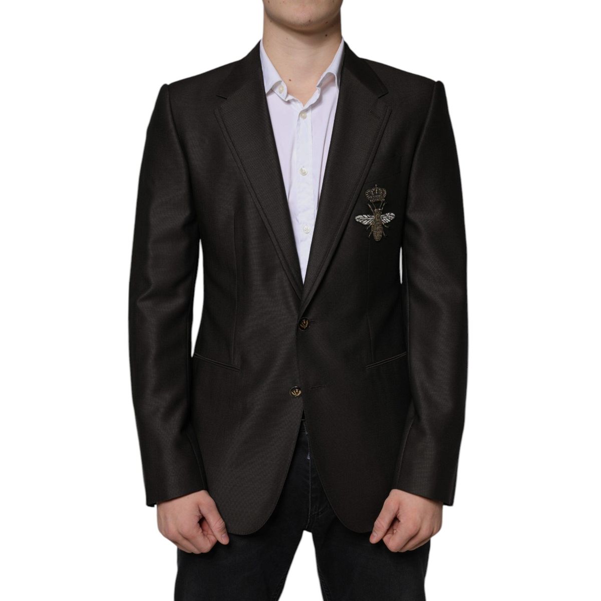 Dolce & Gabbana Black Bee Wool Single Breasted Formal Blazer