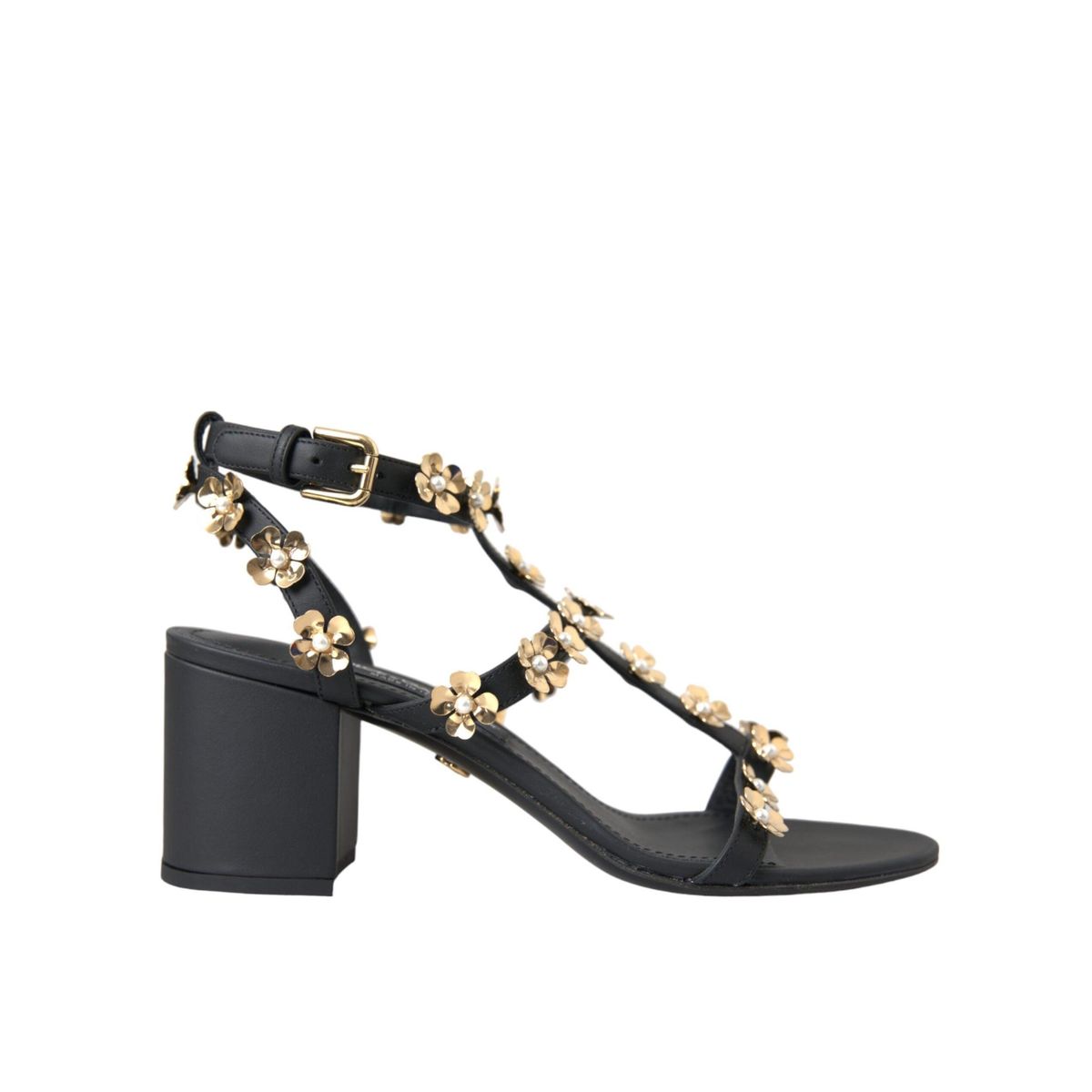 Dolce & Gabbana Black Leather Embellished Heel Sandaler Sko