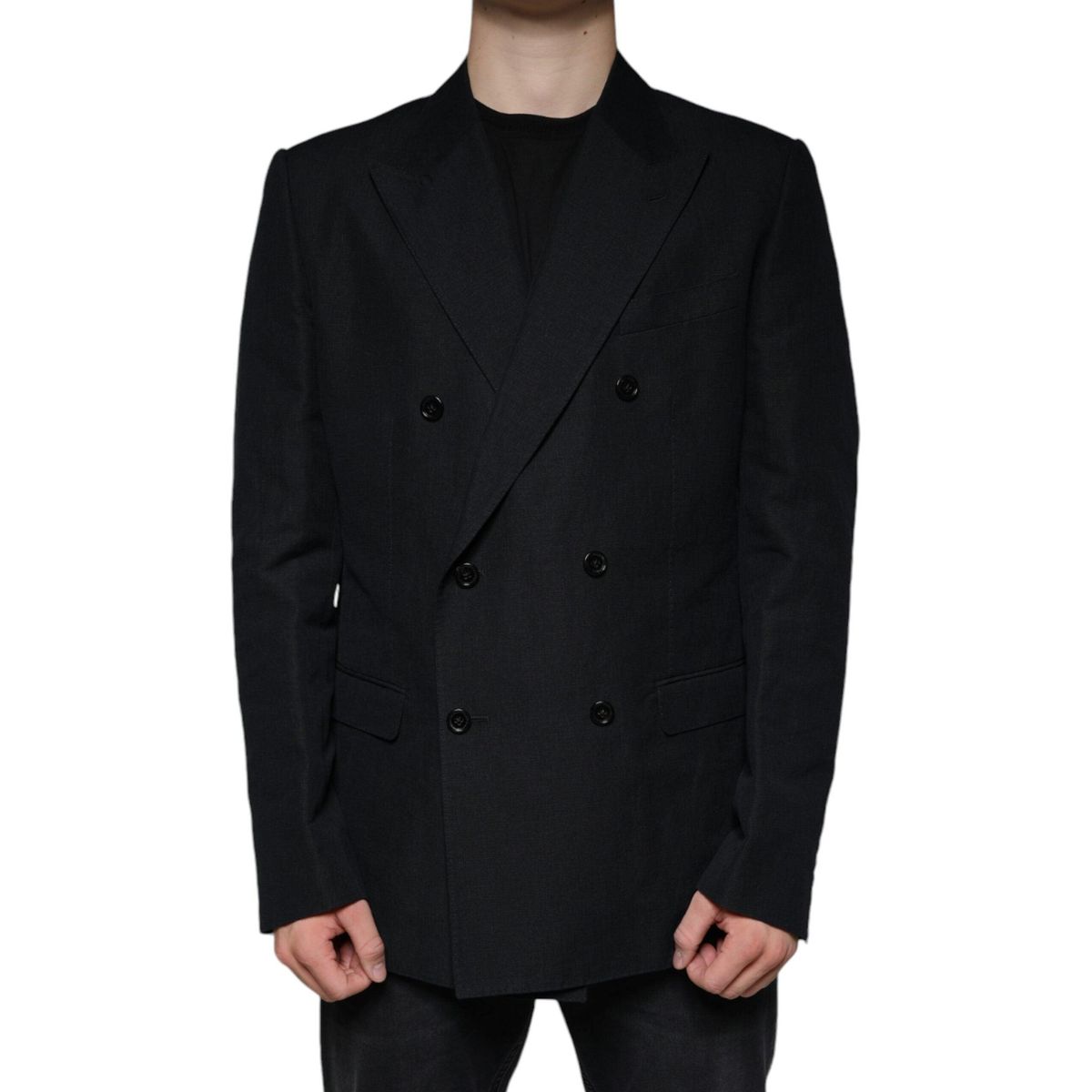 Dolce & Gabbana Black Linen Double Breasted Dress Blazer