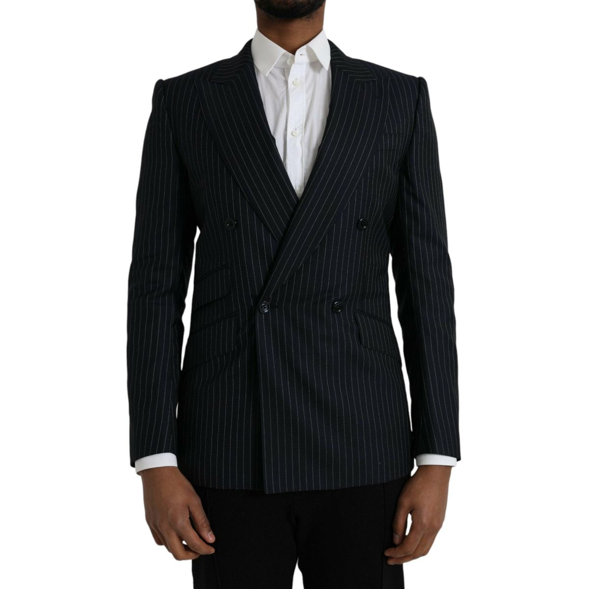 Dolce & Gabbana Black Stripe SICILIA Double Breasted Coat Blazer