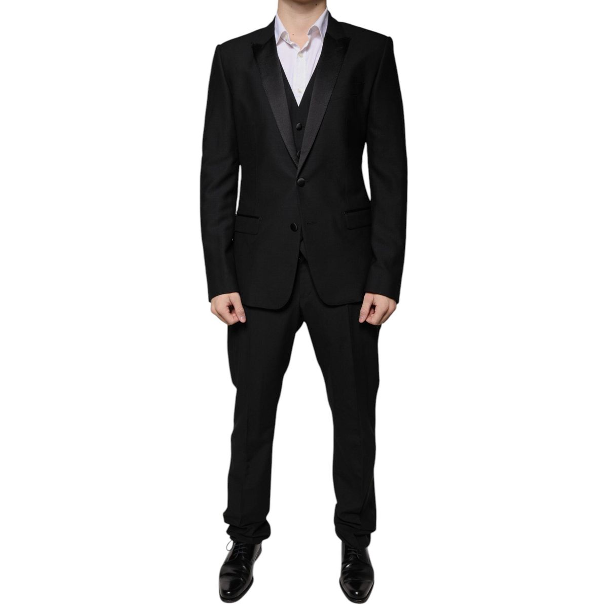 Dolce & Gabbana Black Wool 3 Piece Slim Fit Formal Suit