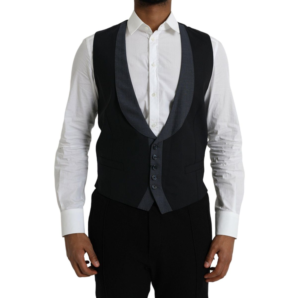 Dolce & Gabbana Black Wool Waistcoat Dress Formal Vest