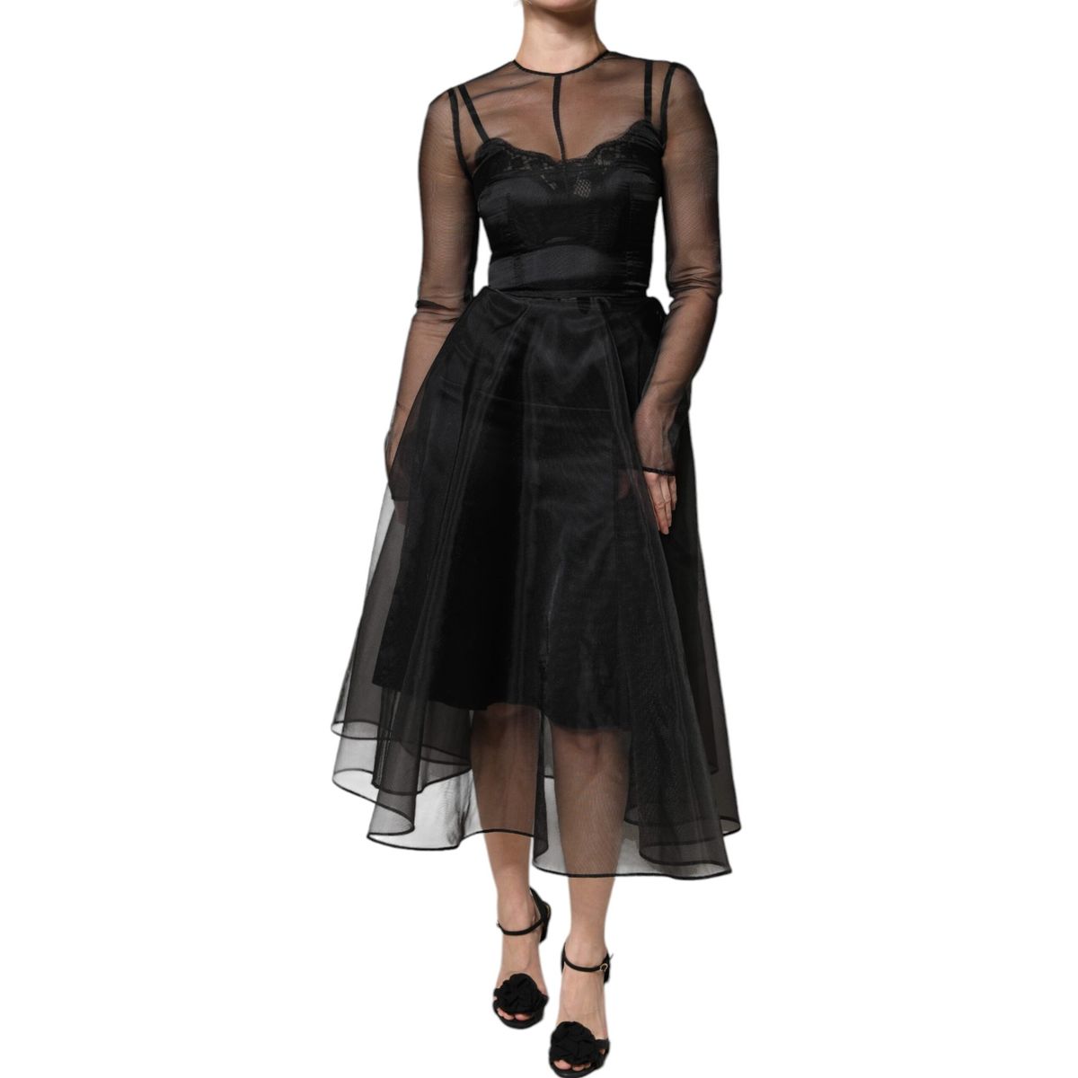 Dolce & Gabbana Black Tulle A-line Midi Cocktail Gown Dress