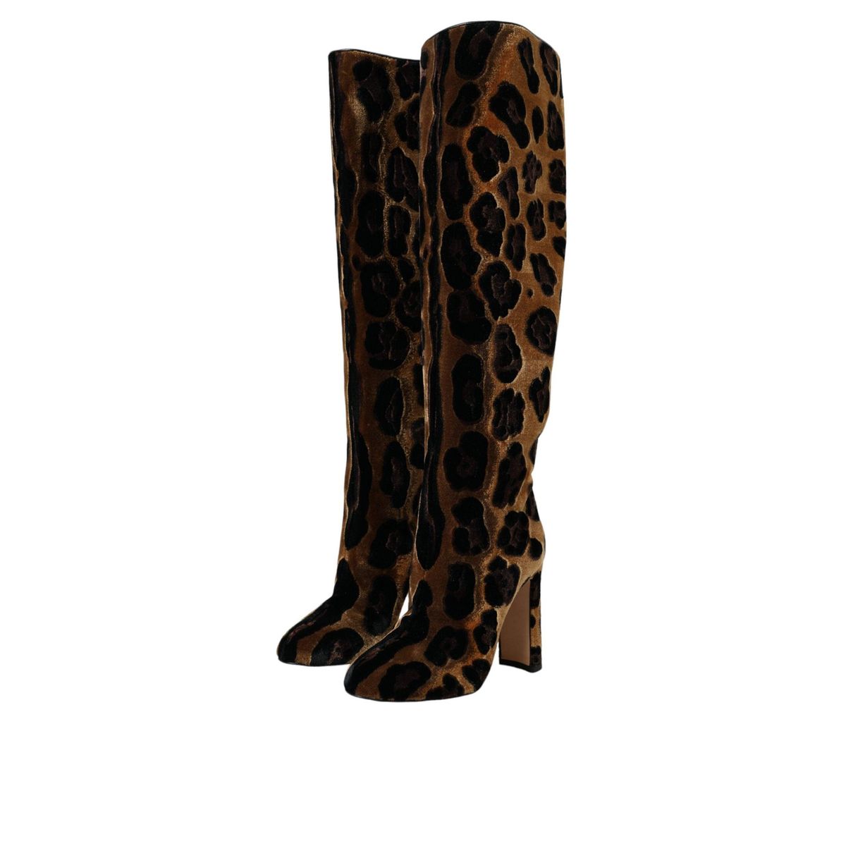 Dolce & Gabbana Brown Giraffe Velvet Leather Boots Shoes