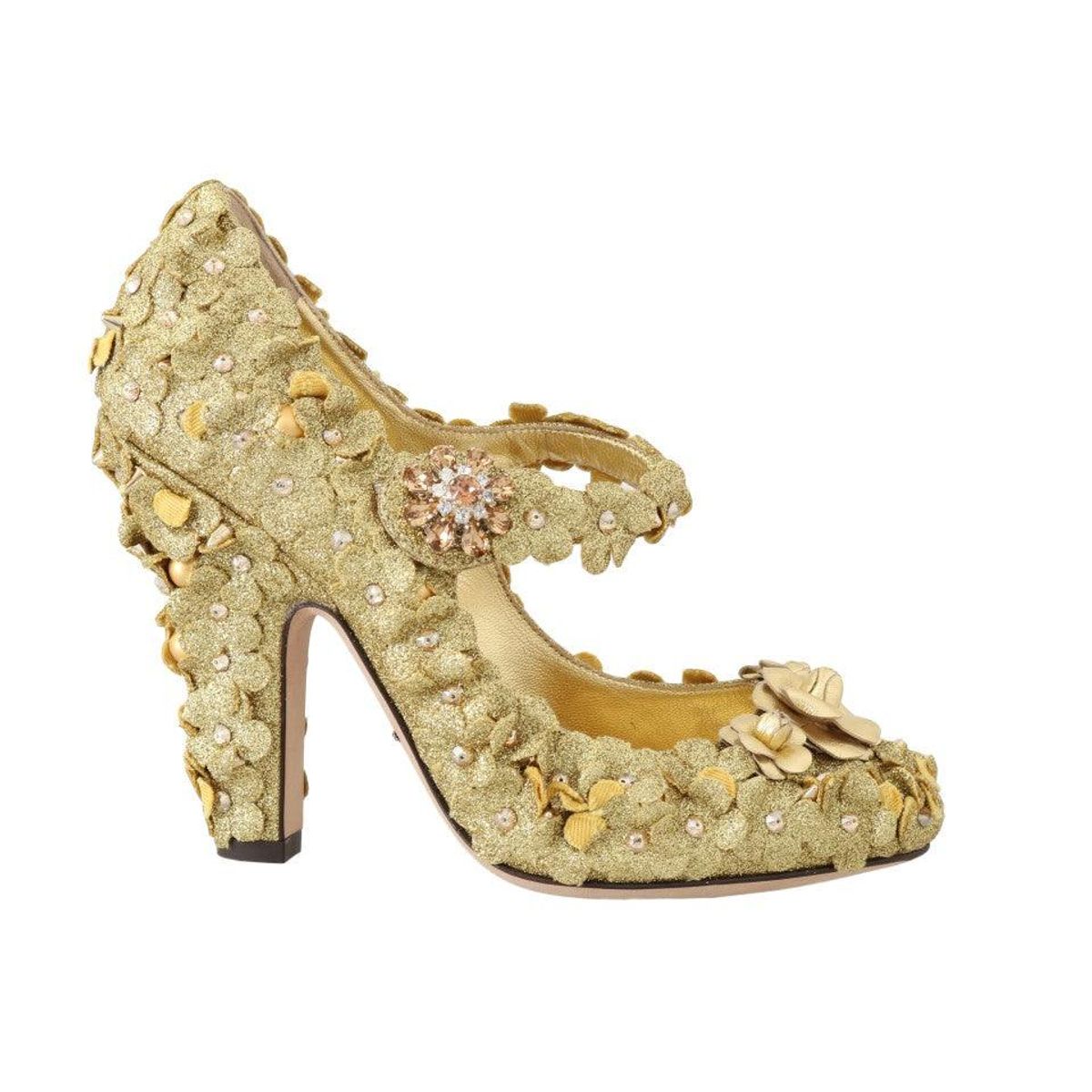 Dolce & Gabbana Gold Floral Crystal Embellished Pumps