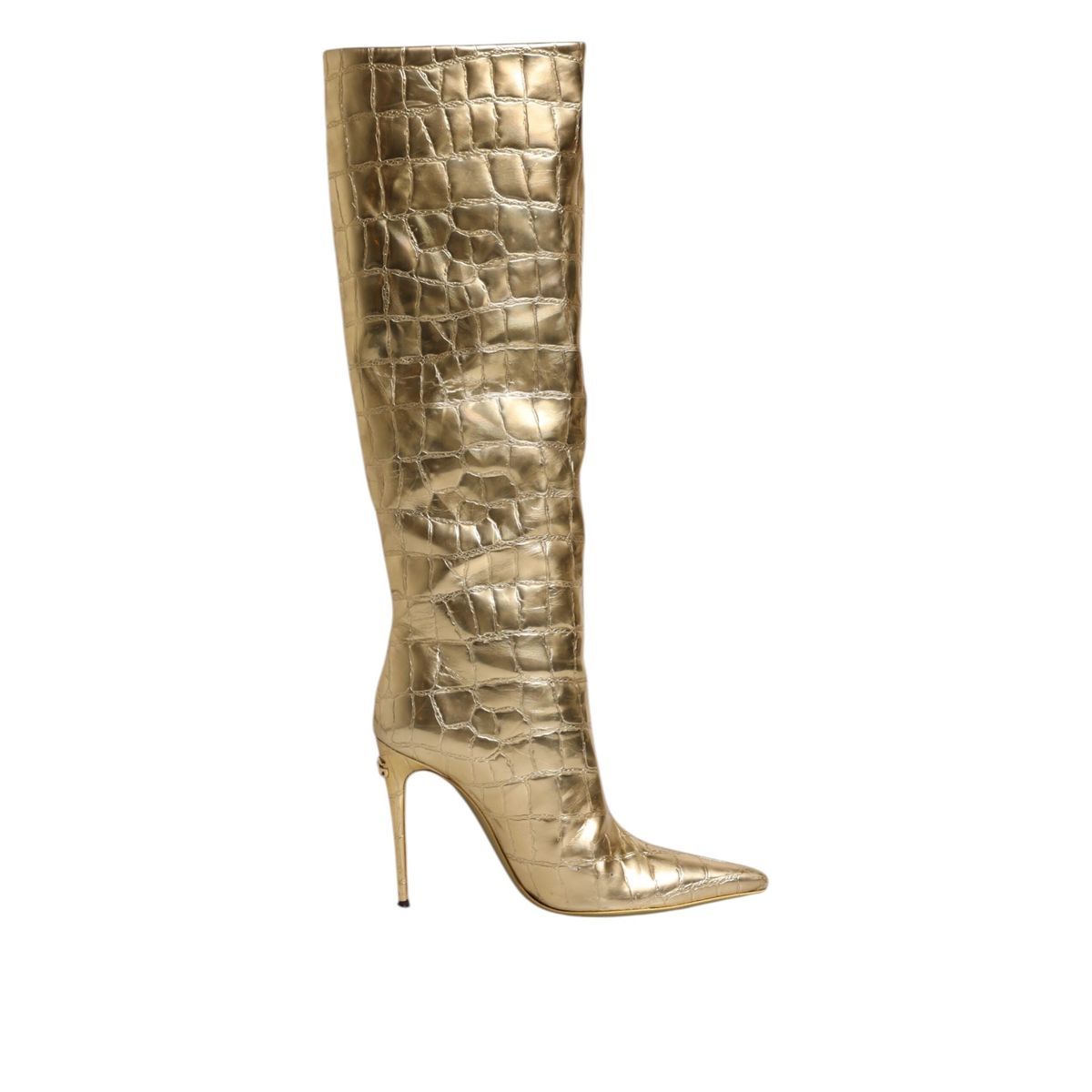 Dolce & Gabbana Gold Leather Stiletto Heels High Boots Shoes