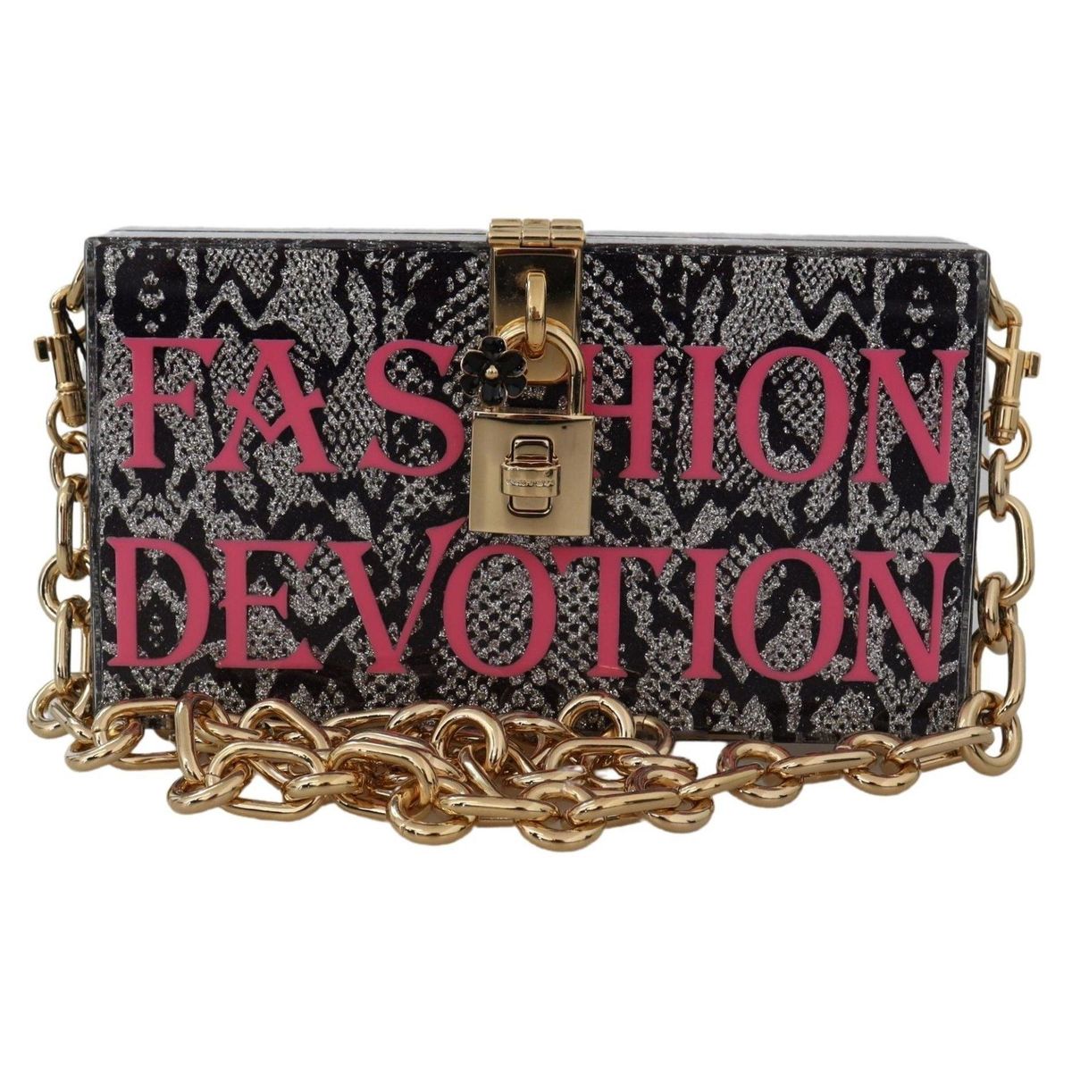 Dolce & Gabbana Gray Resin Dolce Box Clutch with Gold Details