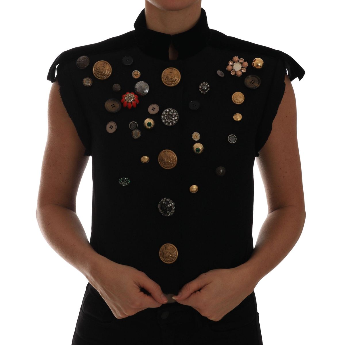 Dolce & Gabbana Embellished Black Military Style Vest