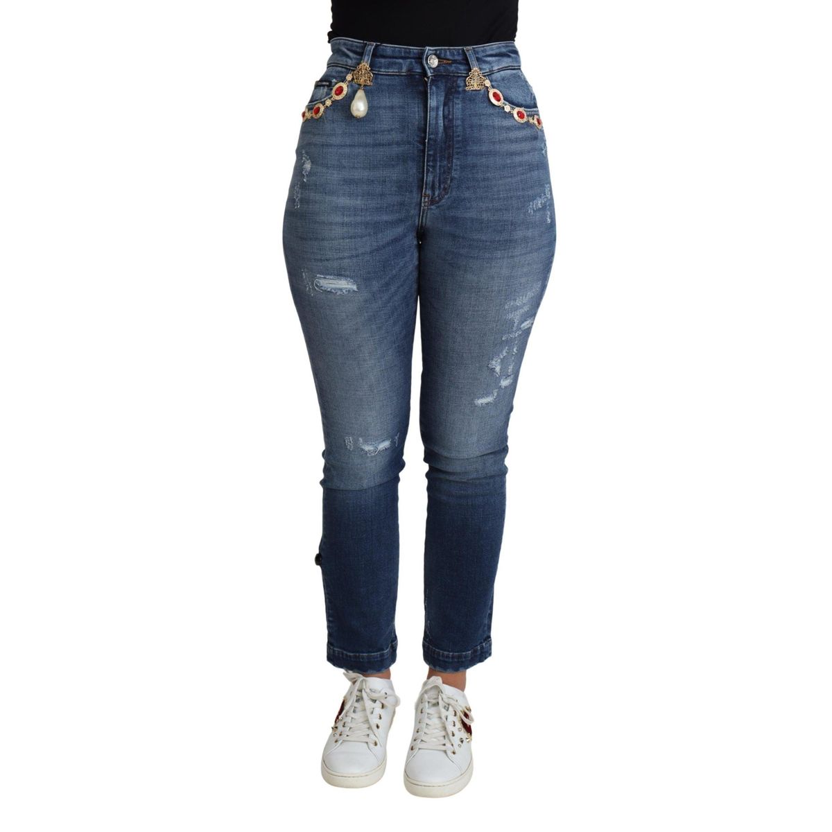 Dolce & Gabbana Embellished High Waist Skinny Denim Jeans