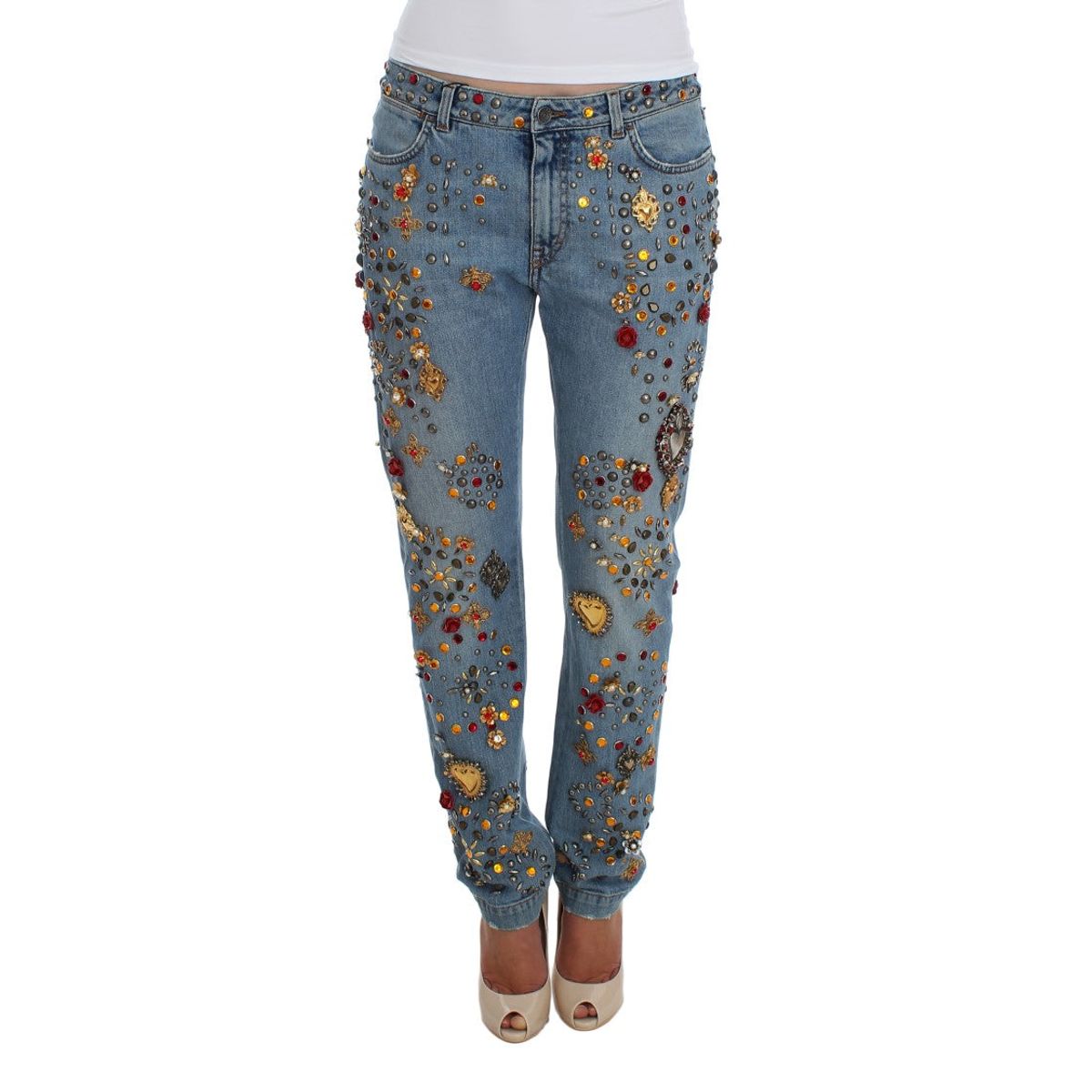 Dolce & Gabbana Enchanted Sicily Crystal Heart Boyfriend Jeans