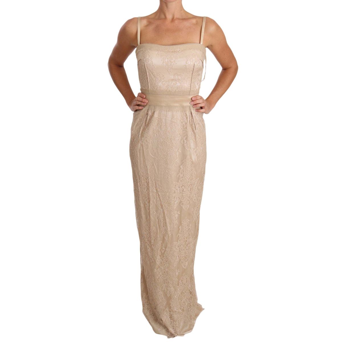 Dolce & Gabbana Elegant Beige Sheath Floor-Length Dress