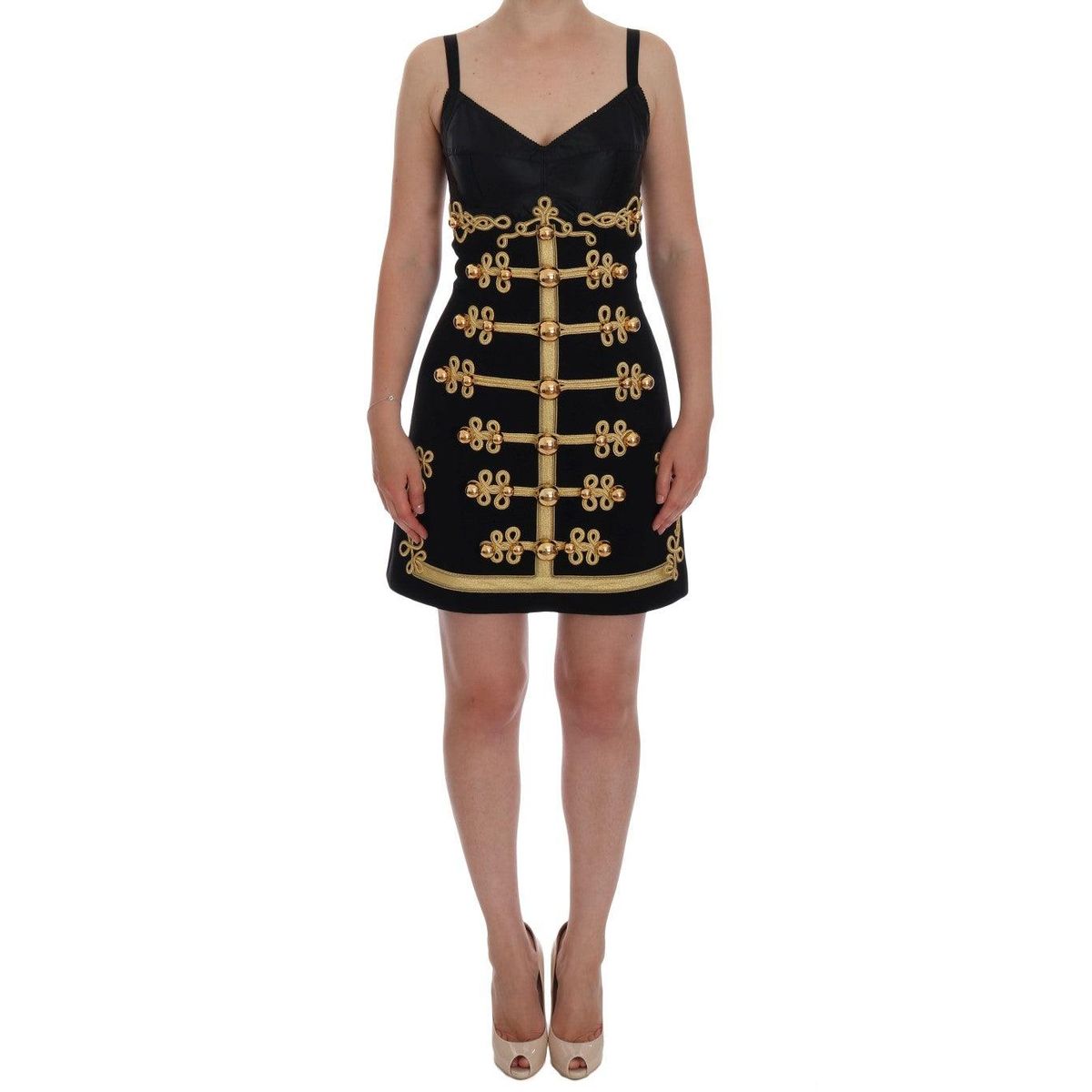 Dolce & Gabbana Elegant Black A-Line Sleeveless Dress with Gold Details