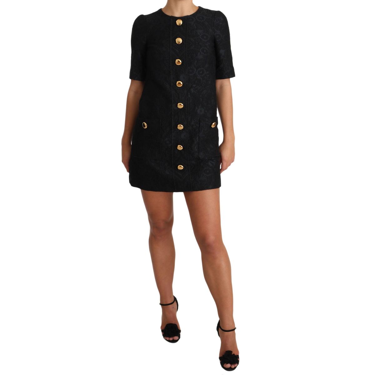 Dolce & Gabbana Elegant Black Button Embellished Mini Dress