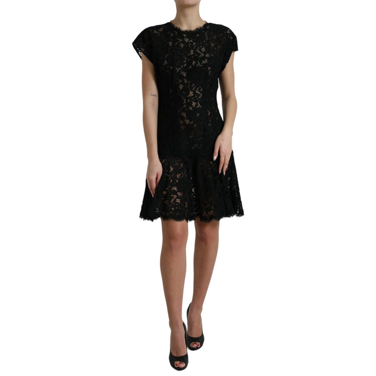 Dolce & Gabbana Elegant Black Floral Lace A-Line Mini Dress