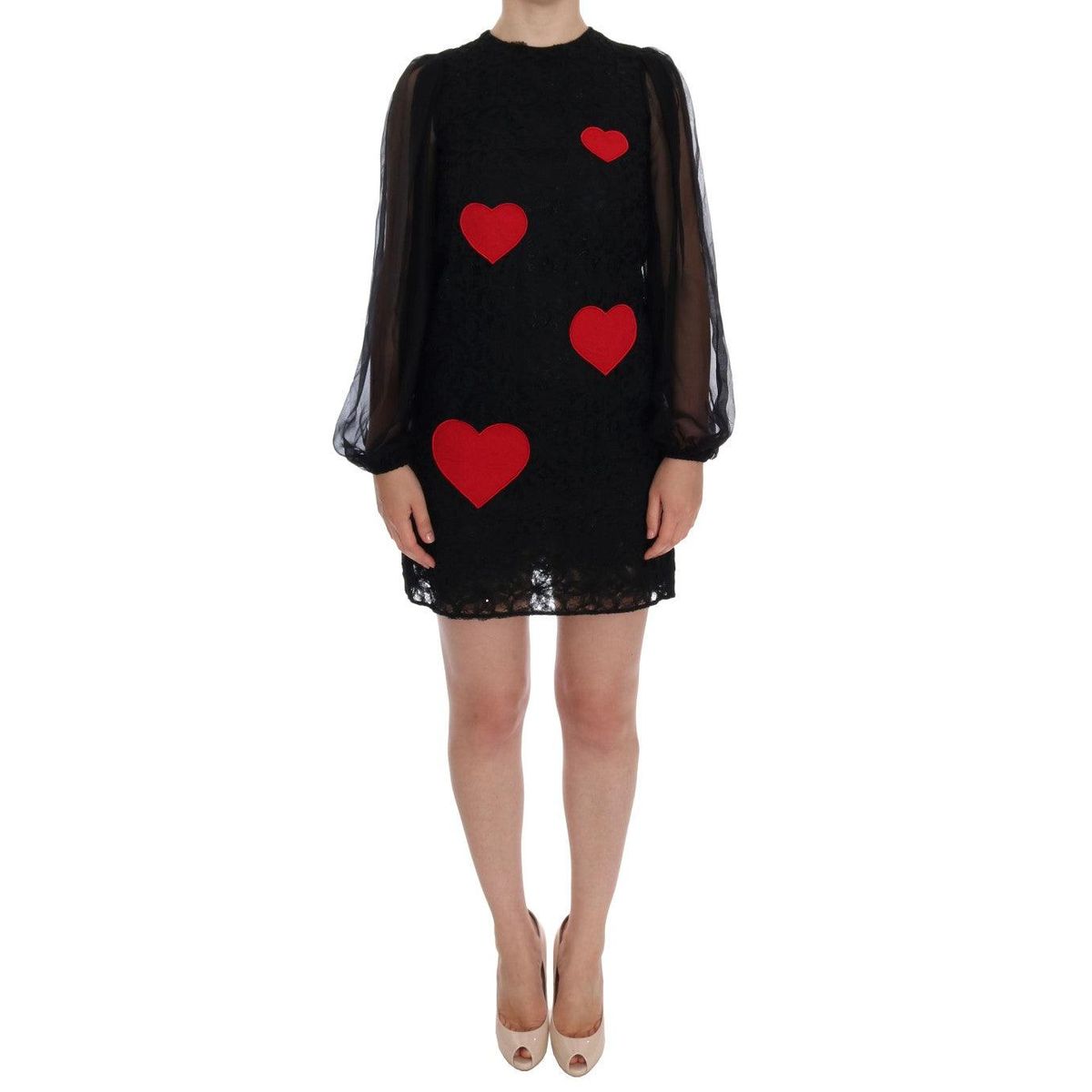 Dolce & Gabbana Elegant Black Lace Heart Applique Shift Dress