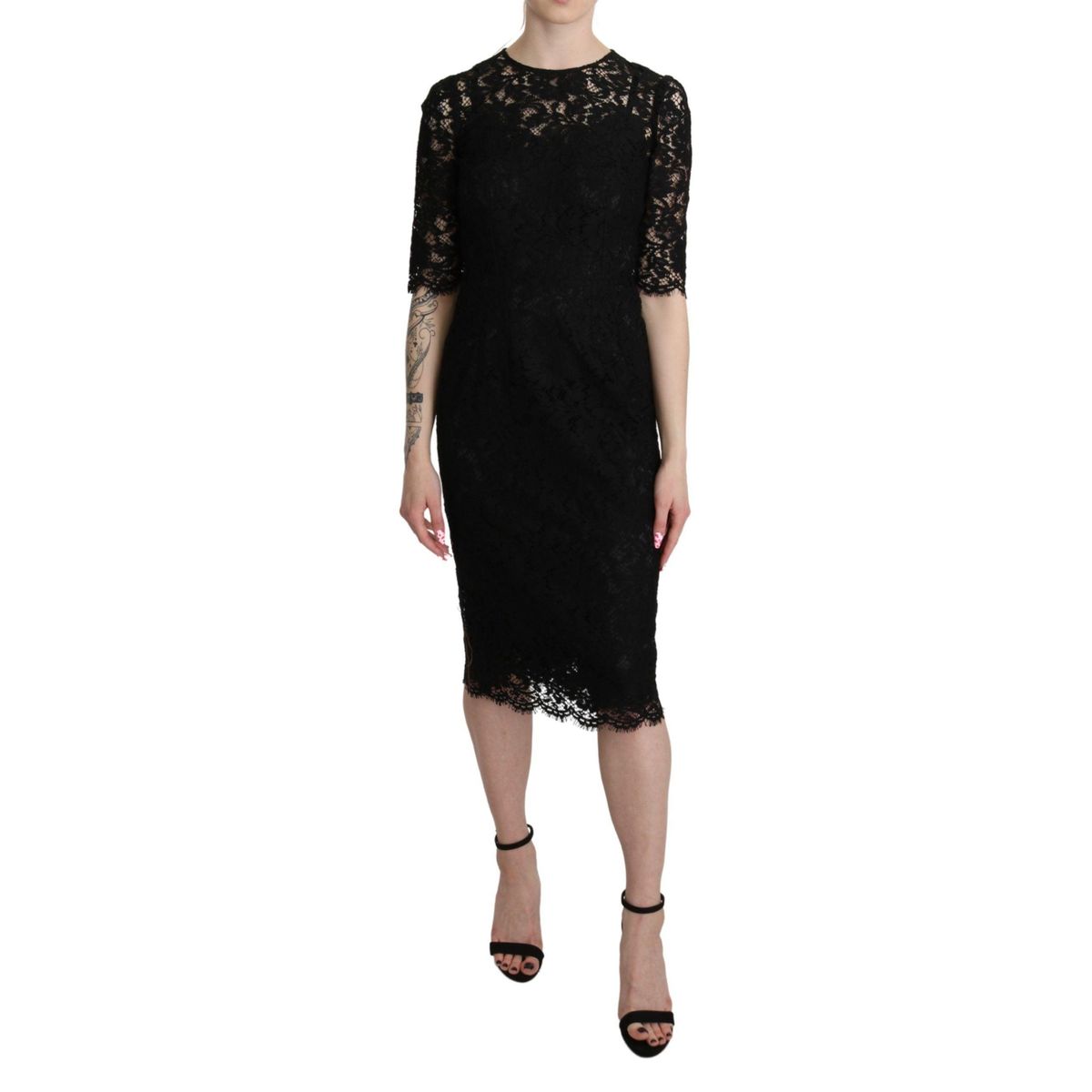 Dolce & Gabbana Elegant Black Lace Sheath Knee-Length Dress