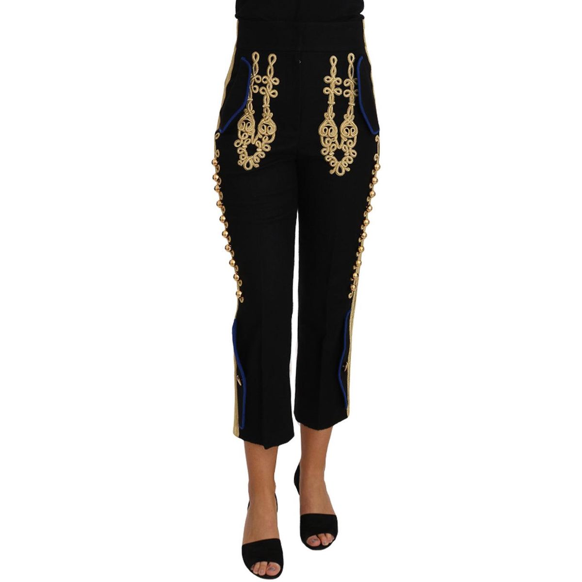 Dolce & Gabbana Elegant Black Military Embellished Pants