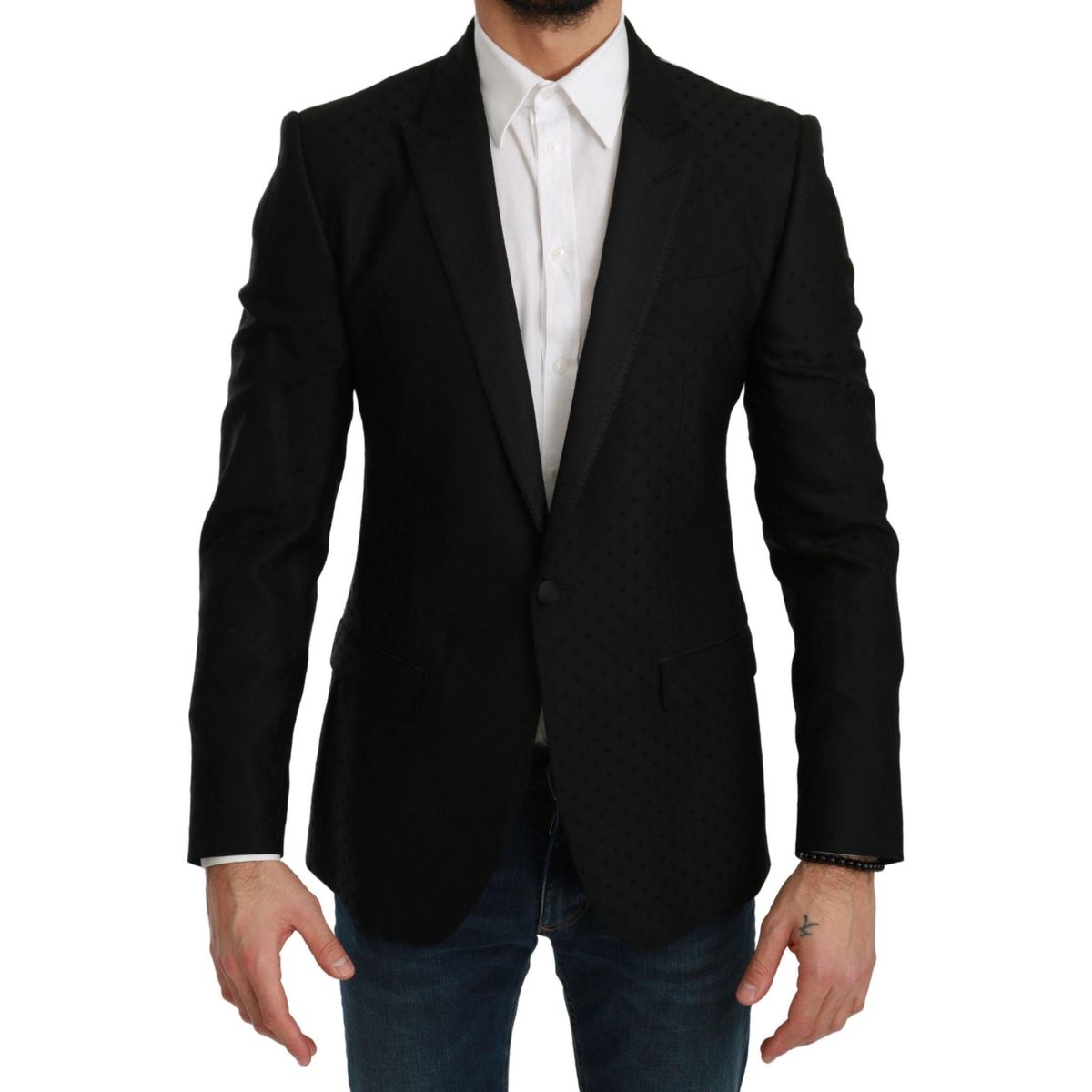 Dolce & Gabbana Elegant Black Polka Dotted Wool Blend Blazer