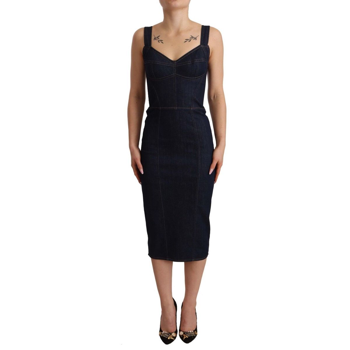 Dolce & Gabbana Elegant Dark Blue Denim Sheath Midi Dress