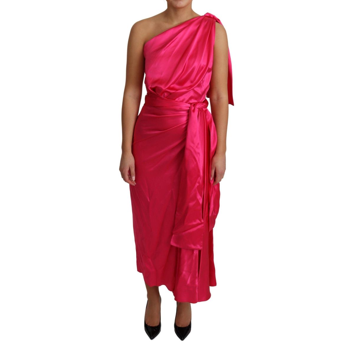 Dolce & Gabbana Elegant Fuchsia Silk One-Shoulder Wrap Dress