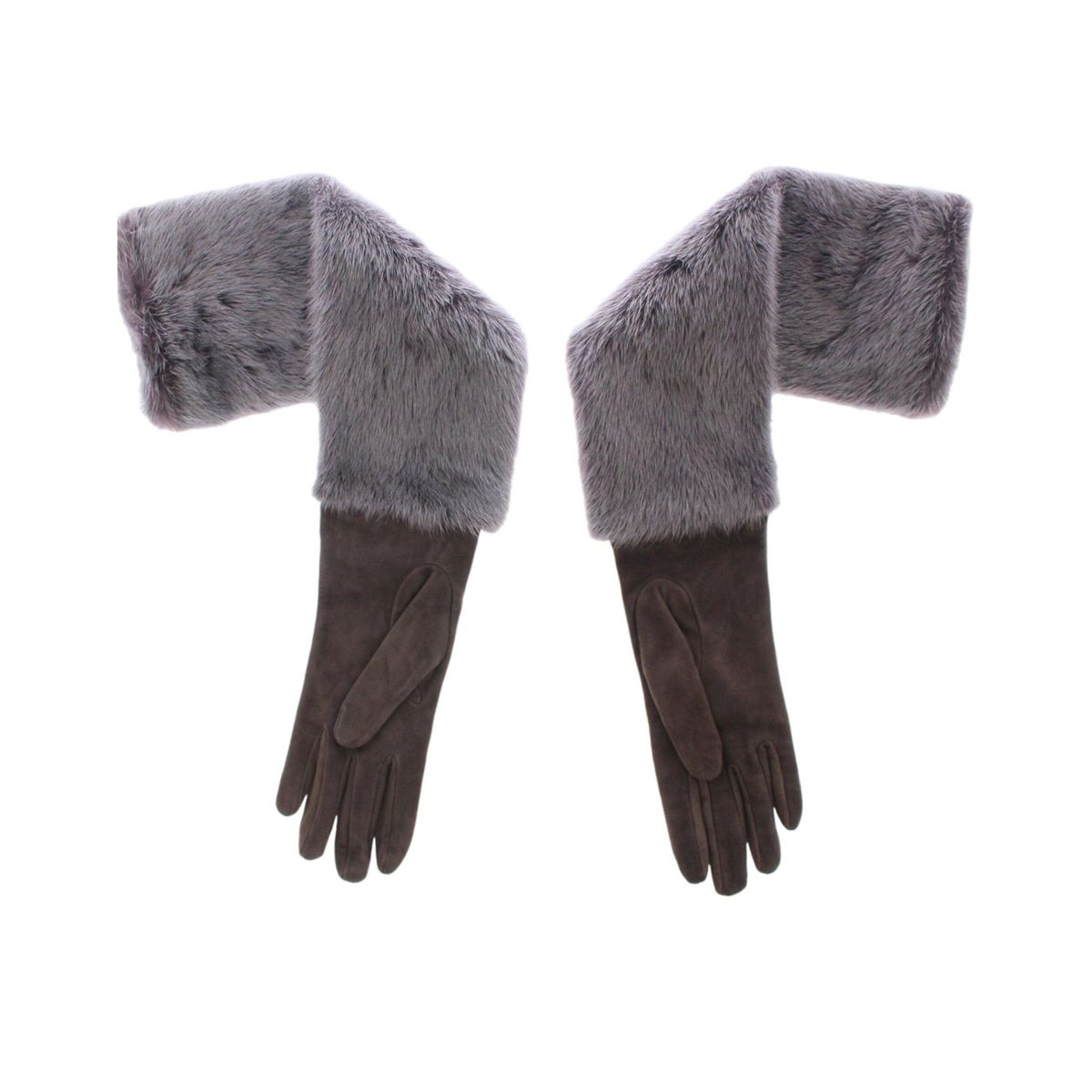 Dolce & Gabbana Elegant Gray Mink Fur Leather Elbow Gloves