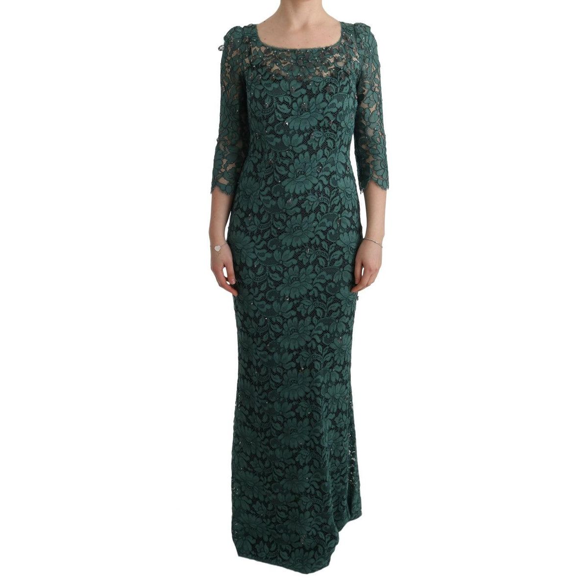 Dolce & Gabbana Elegant Green Crystal Embellished Sheath Dress