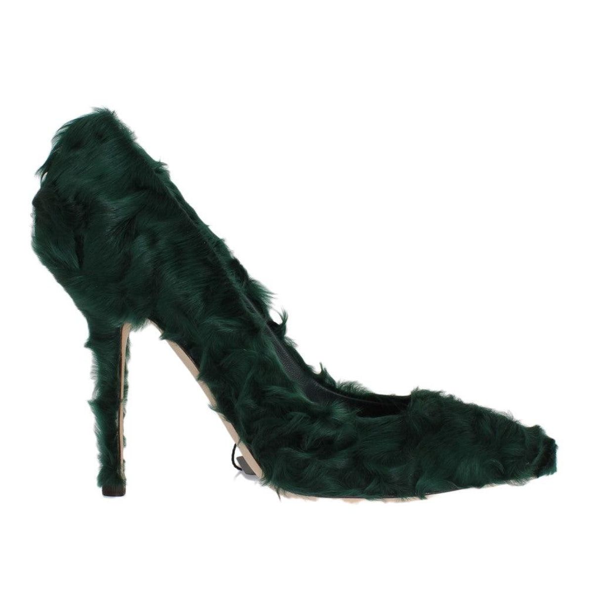 Dolce & Gabbana Elegant Green Xiangao Fur Leather Pumps