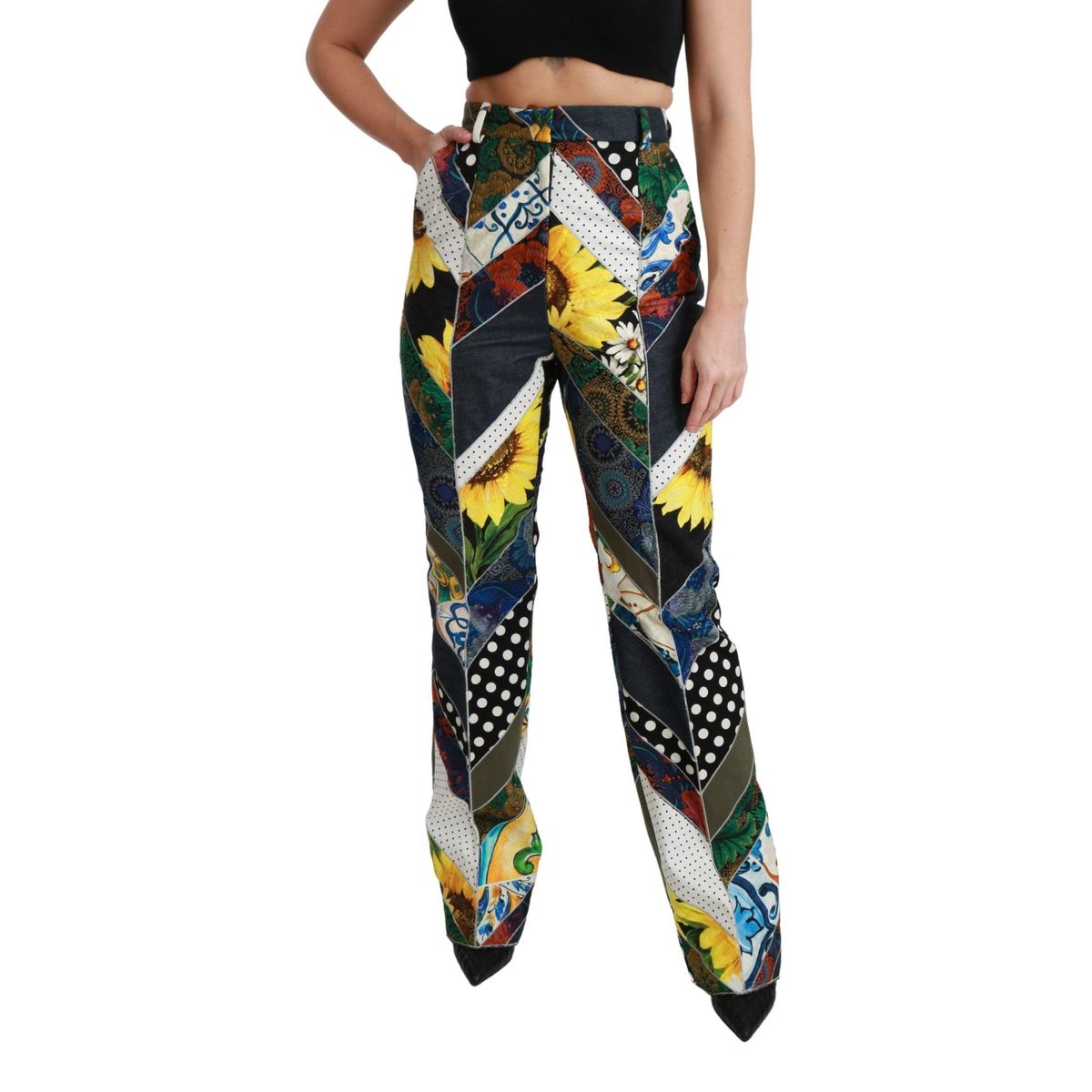 Dolce & Gabbana Elegant High Waist Multicolor Straight Pants