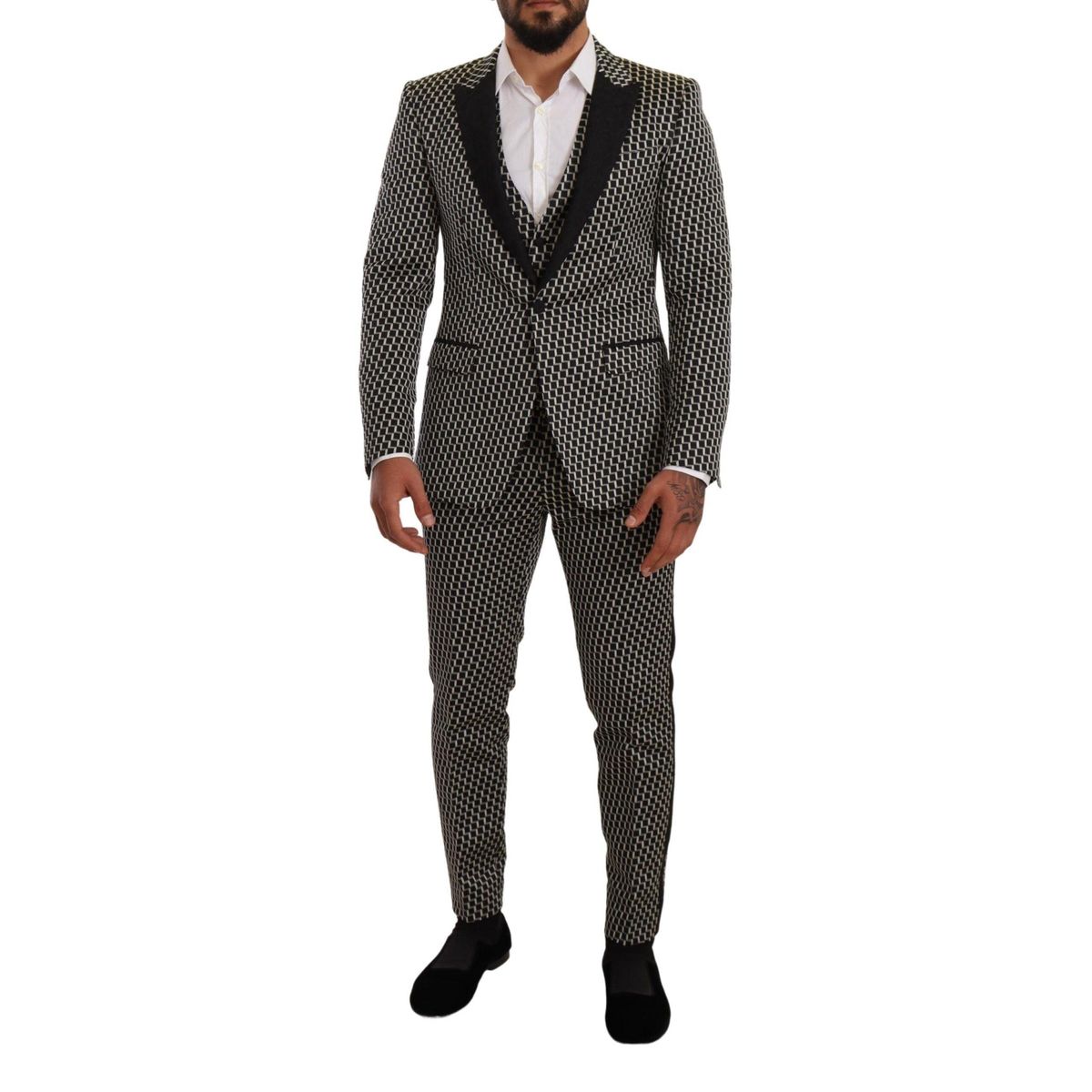 Dolce & Gabbana Elegant Martini Black Check Three-Piece Suit