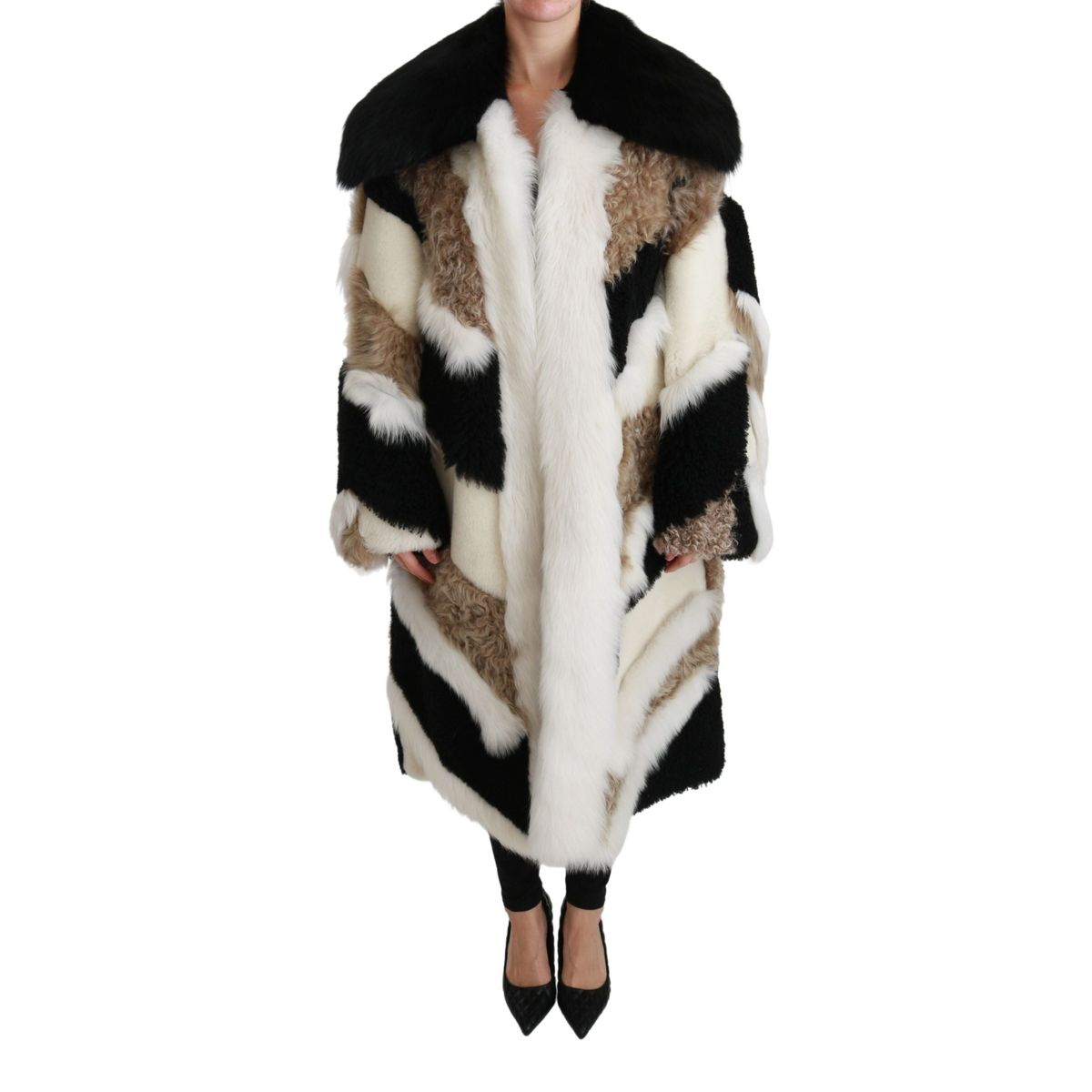 Dolce & Gabbana Elegant Multicolor Shearling Cape Coat