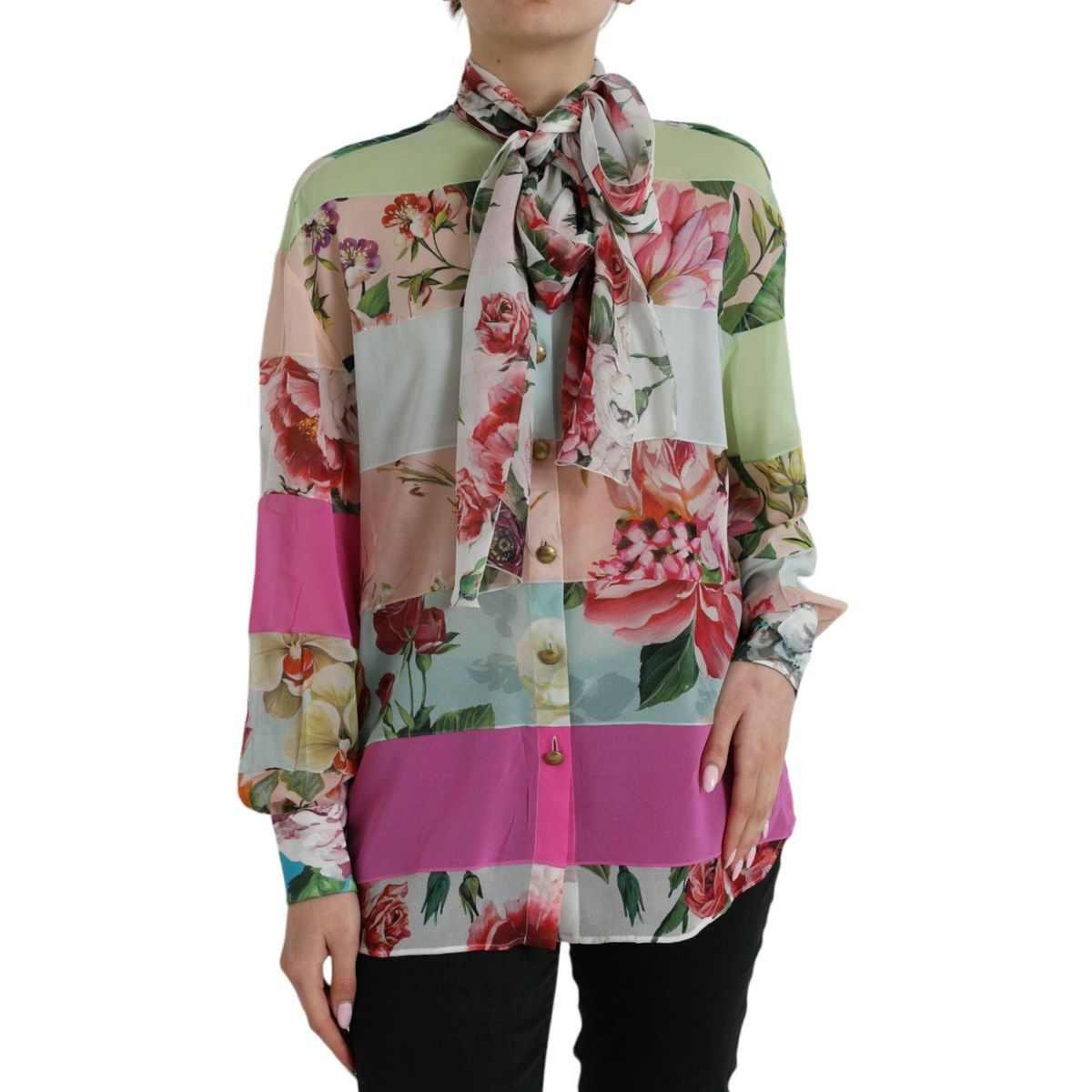 Dolce & Gabbana Elegant Multicolor Silk Blend Long Sleeve Top