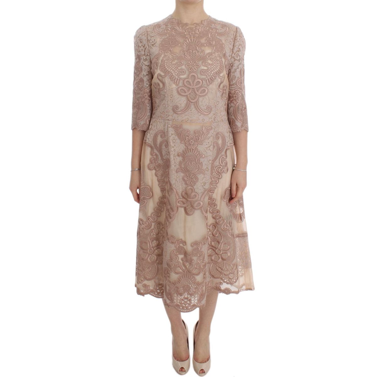 Dolce & Gabbana Elegant Pink Lace Embroidered Shift Dress