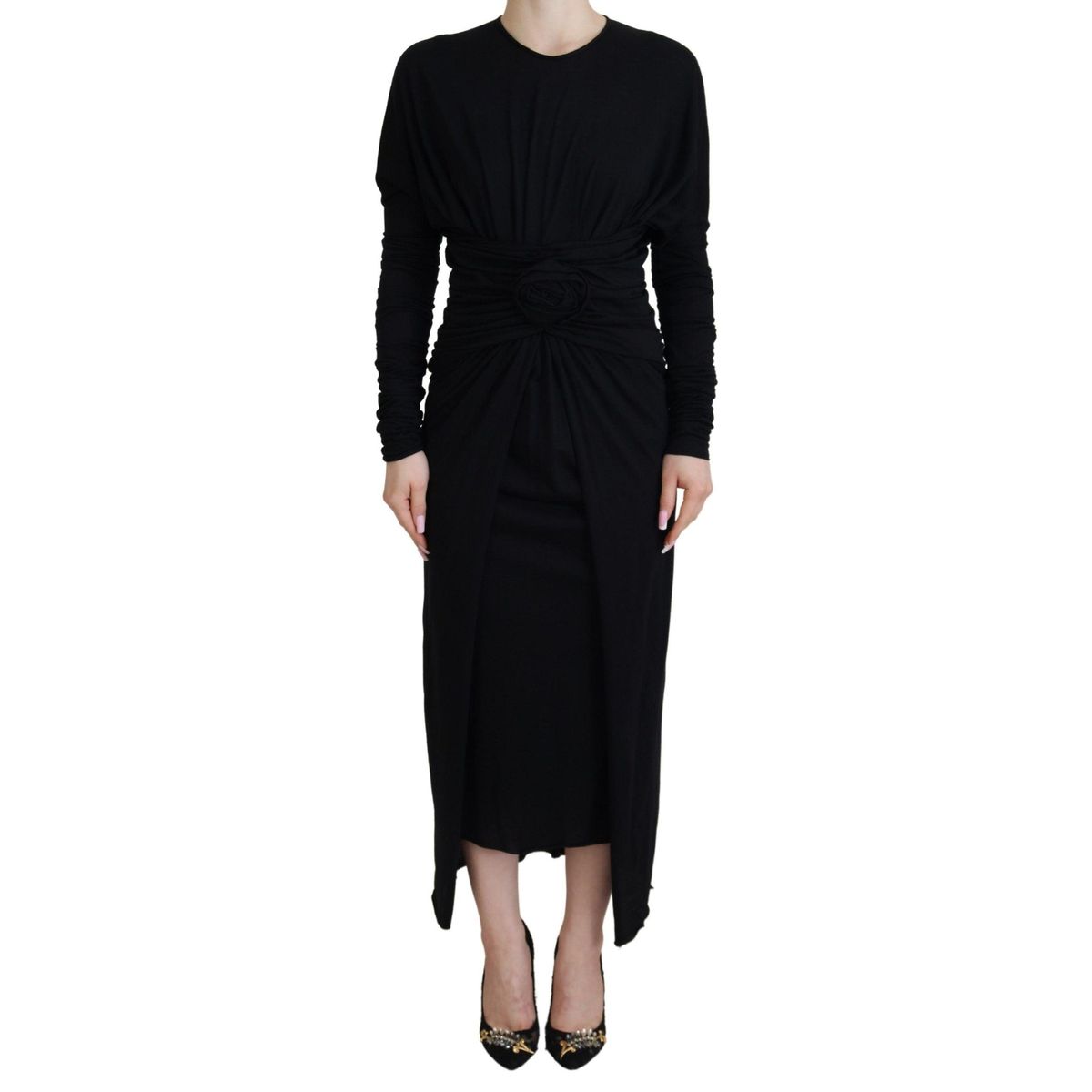 Dolce & Gabbana Elegant Sheath Wrap Dress with Long Sleeves