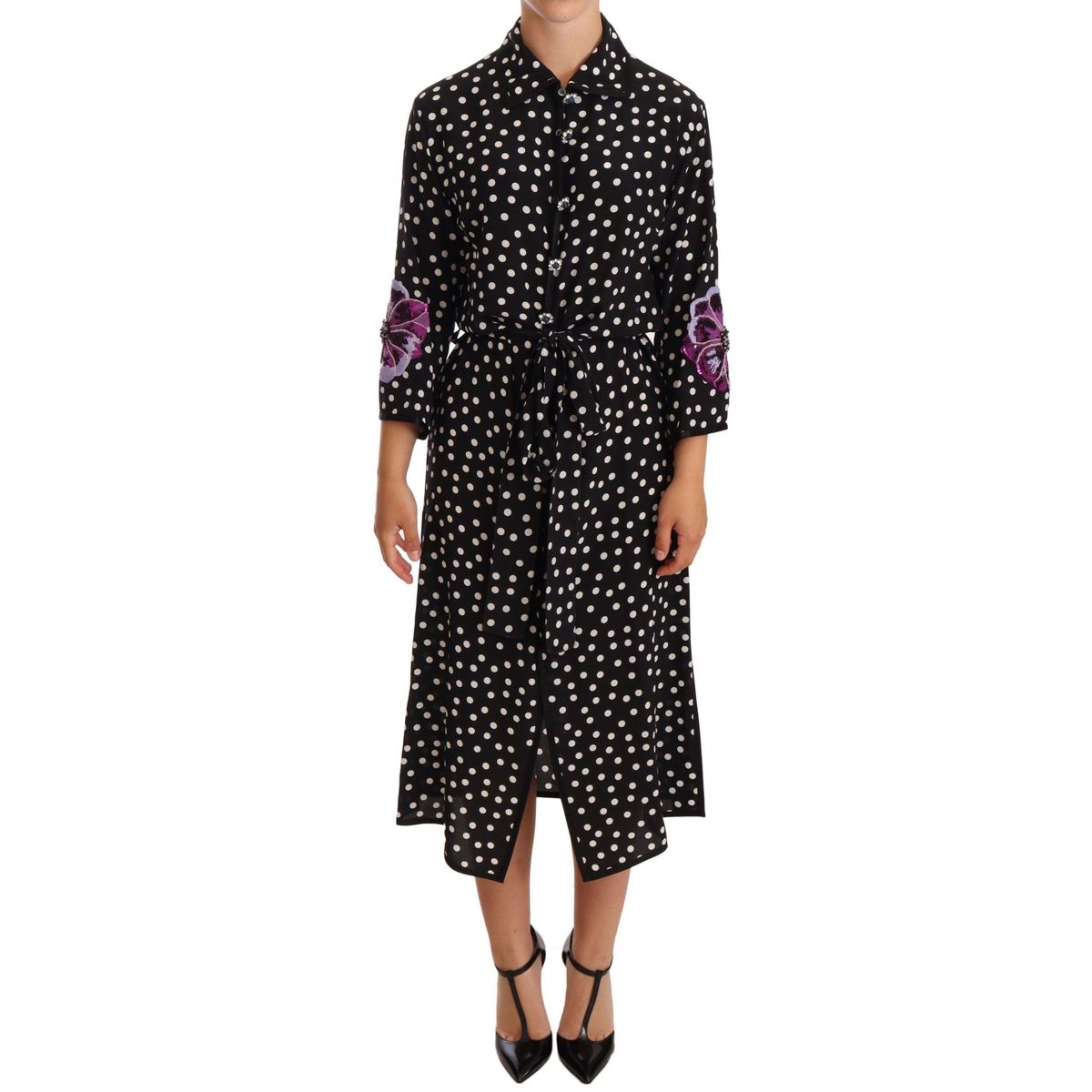 Dolce & Gabbana Elegant Silk Polka Dot Sequin Midi Dress